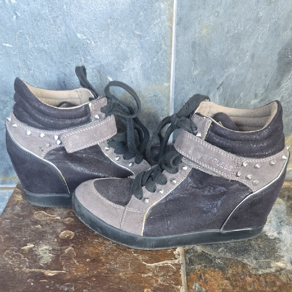 Guess Women's Black and Gray Wedge Sneakers - Picture 1 of 4
